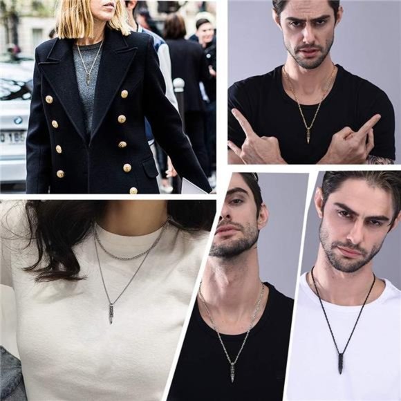 SkullBullet Necklace/Skull Feather Necklace/Skull Necklace,StainlessSteel Gothic - Picture 2 of 6